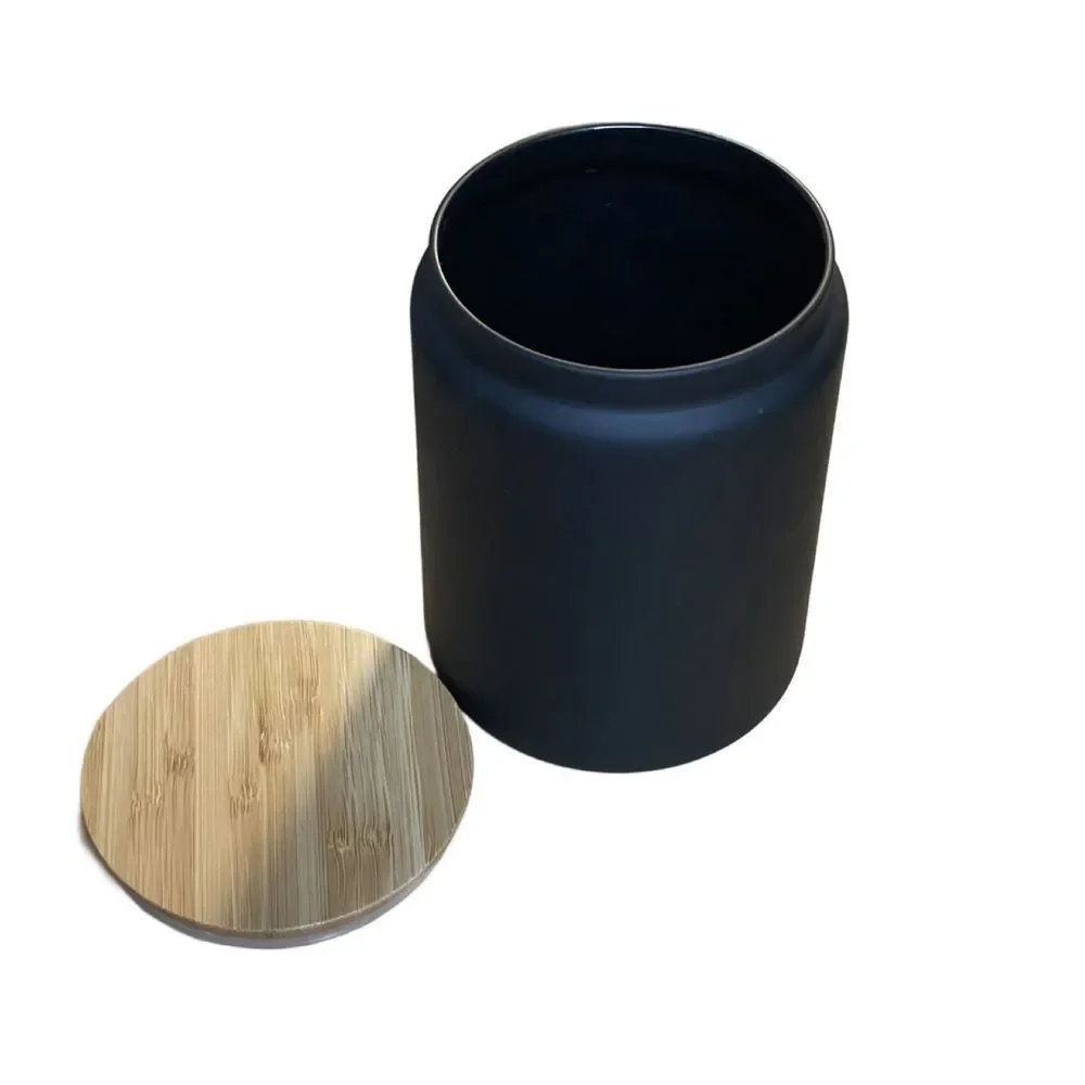 Matte Black Glass Canister with Bamboo Lid